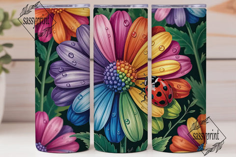 Rainbow Flower Ladybug 20oz Tumbler Wrap Sublimation sassyprint 