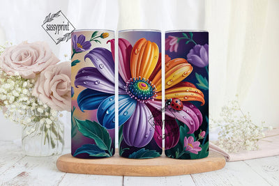 Rainbow Flower Ladybug 20oz Tumbler Wrap Sublimation sassyprint 