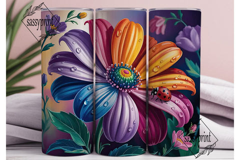 Rainbow Flower Ladybug 20oz Tumbler Wrap Sublimation sassyprint 