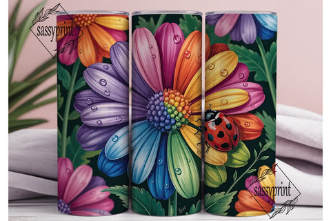 Rainbow Flower Ladybug 20oz Tumbler Wrap Sublimation sassyprint 