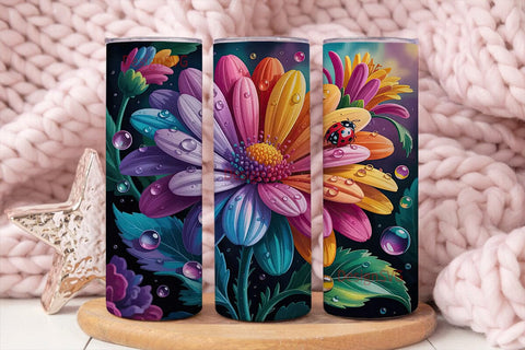 Rainbow Flower with Ladybug 20oz Tumbler Sublimation DesignSVG 