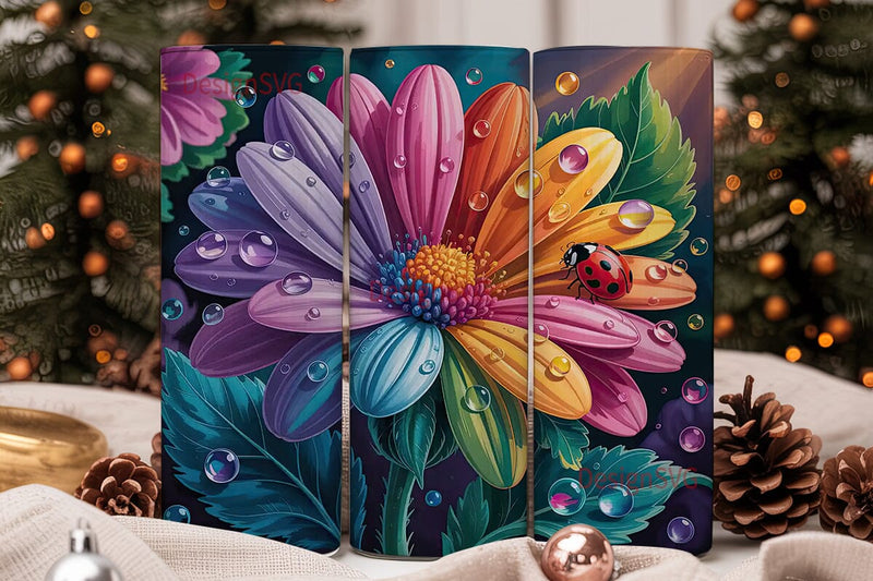Rainbow Flower with Ladybug 20oz Tumbler Sublimation DesignSVG 