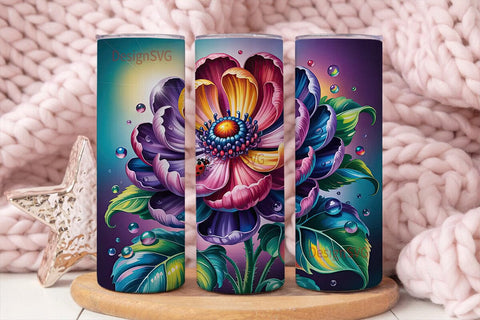 Rainbow Flower with Ladybug 20oz Tumbler Sublimation DesignSVG 