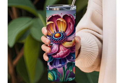 Rainbow Flower with Ladybug 20oz Tumbler Sublimation DesignSVG 