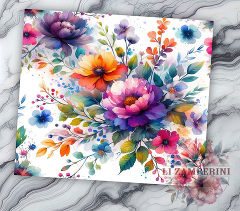 Rainbow Flowers Tumbler, Flower Lover Wrap, Colorful Floral Design, Sublimation 20oz Tumbler, Spring Drinkware, Floral Tumbler Art, Vibrant Flower Gift Sublimation Li Zamperini 