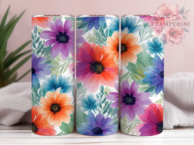 Rainbow Flowers Tumbler, Flower Lover Wrap, Colorful Floral Design, Sublimation 20oz Tumbler, Spring Drinkware, Floral Tumbler Art, Vibrant Flower Gift Sublimation Li Zamperini 