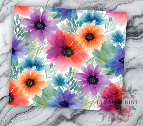 Rainbow Flowers Tumbler, Flower Lover Wrap, Colorful Floral Design, Sublimation 20oz Tumbler, Spring Drinkware, Floral Tumbler Art, Vibrant Flower Gift Sublimation Li Zamperini 