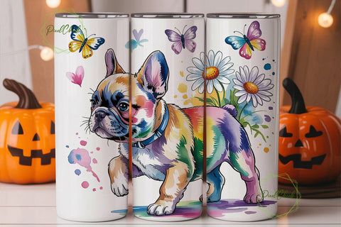 Rainbow French Bulldog Daisy Tumbler Sublimation PixelChick 