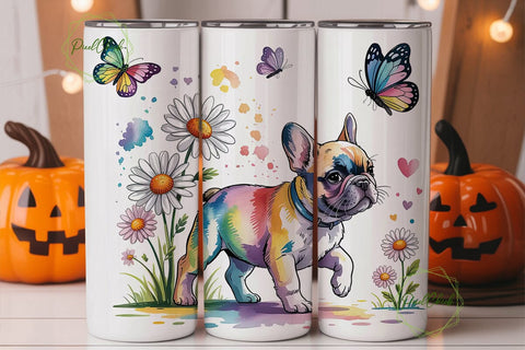 Rainbow French Bulldog Daisy Tumbler Sublimation PixelChick 