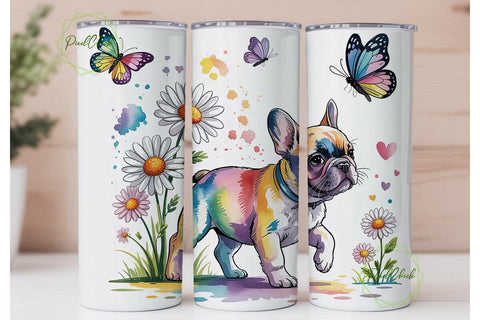 Rainbow French Bulldog Daisy Tumbler Sublimation PixelChick 