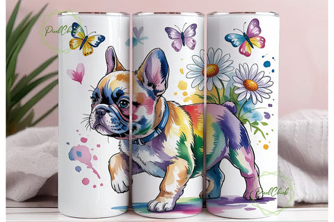 Rainbow French Bulldog Daisy Tumbler Sublimation PixelChick 