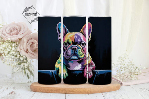 Rainbow Frenchie 20oz Tumbler Wrap Sublimation sassyprint 