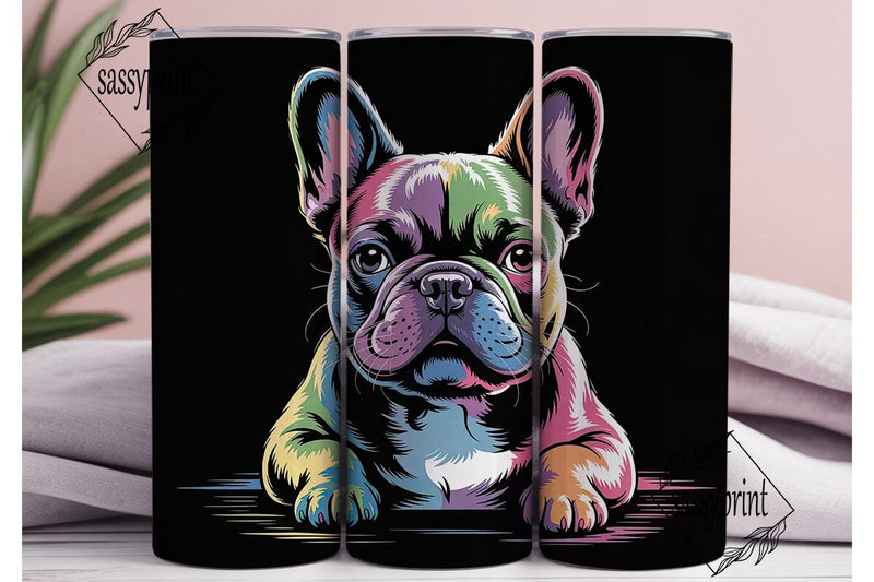 Rainbow Frenchie 20oz Tumbler Wrap Sublimation sassyprint 