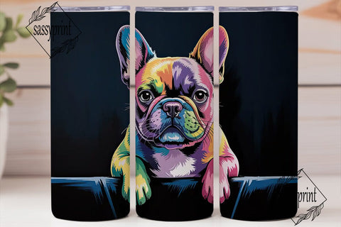 Rainbow Frenchie 20oz Tumbler Wrap Sublimation sassyprint 