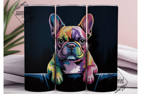 Rainbow Frenchie 20oz Tumbler Wrap Sublimation sassyprint 