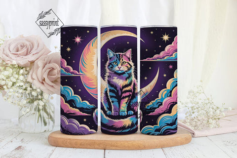 Rainbow Galaxy Cat 20oz Tumbler Wrap Sublimation sassyprint 