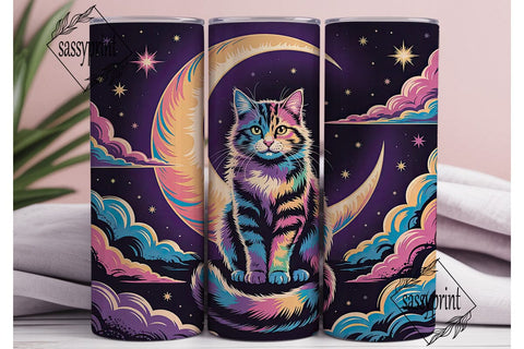Rainbow Galaxy Cat 20oz Tumbler Wrap Sublimation sassyprint 