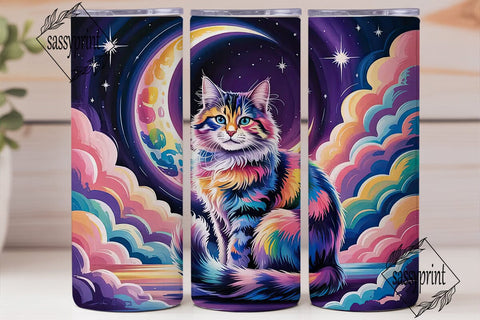 Rainbow Galaxy Cat 20oz Tumbler Wrap Sublimation sassyprint 