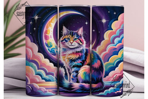 Rainbow Galaxy Cat 20oz Tumbler Wrap Sublimation sassyprint 