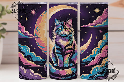 Rainbow Galaxy Cat 20oz Tumbler Wrap Sublimation sassyprint 