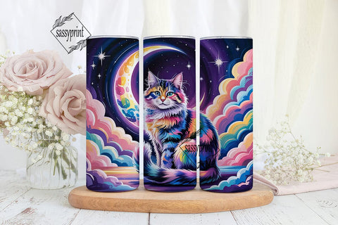 Rainbow Galaxy Cat 20oz Tumbler Wrap Sublimation sassyprint 
