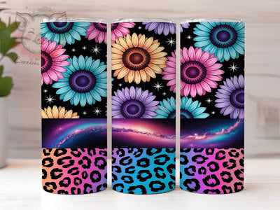 Rainbow Galaxy Sunflower Tumbler, Rainbow Leopard, Cosmic Floral, Bold Tumbler, Colorful Pattern, 20oz Tumbler, Sublimation Design Sublimation Lara' s Designs 