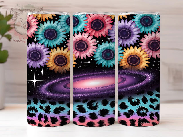 Rainbow Galaxy Sunflower Tumbler, Rainbow Leopard, Cosmic Floral, Bold Tumbler, Colorful Pattern, 20oz Tumbler, Sublimation Design Sublimation Lara' s Designs 