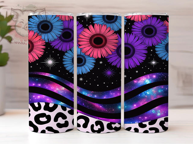 Rainbow Galaxy Sunflower Tumbler, Rainbow Leopard, Cosmic Floral, Bold Tumbler, Colorful Pattern, 20oz Tumbler, Sublimation Design Sublimation Lara' s Designs 