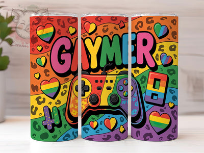 Rainbow Gaymer Pride Tumbler Wrap, LGBTQ+ Gamer Tumbler, Pride Hearts Tumbler, Video Game LGBTQ+ Wrap, 20oz Gaymer Design, Love is Love Tumbler, Rainbow Heart Tumbler Sublimation Lara' s Designs 