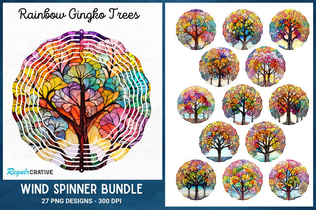Rainbow Gingko Trees Wind Spinner Sublimation Spinner Design Sublimation Regulrcrative 