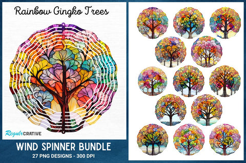 Rainbow Gingko Trees Wind Spinner Sublimation Spinner Design Sublimation Regulrcrative 