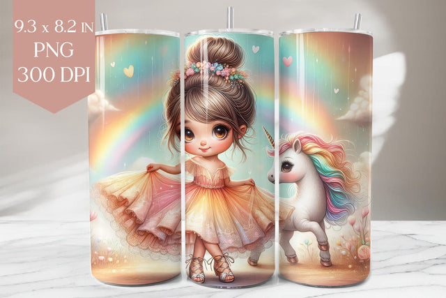 Rainbow Girl and Unicorn Tumbler PNG Sublimation BijouBay 
