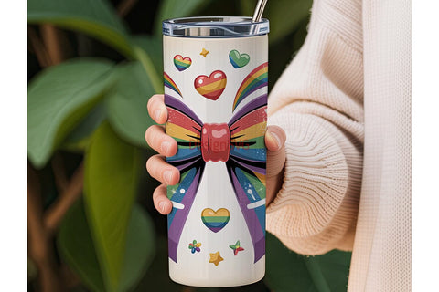 Rainbow Glitter Bow 20oz Tumbler Wrap Sublimation DesignSVG 