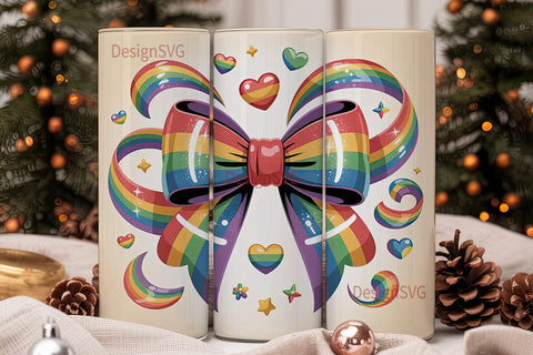 Rainbow Glitter Bow 20oz Tumbler Wrap Sublimation DesignSVG 