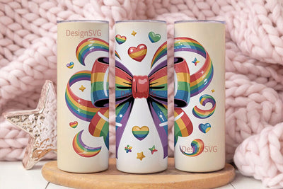 Rainbow Glitter Bow 20oz Tumbler Wrap Sublimation DesignSVG 