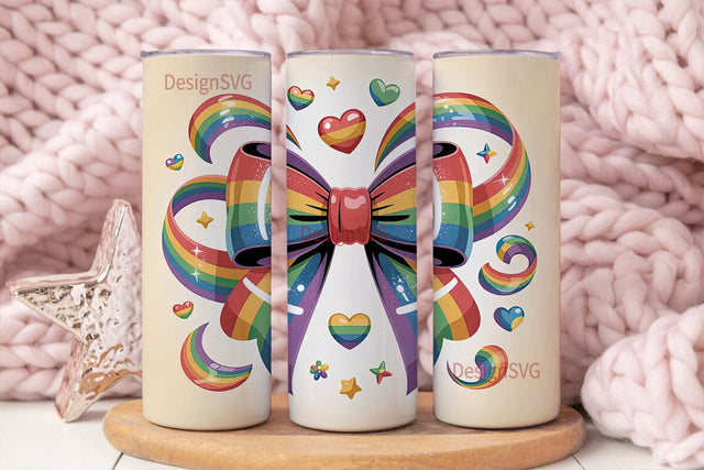 Rainbow Glitter Bow 20oz Tumbler Wrap Sublimation DesignSVG 