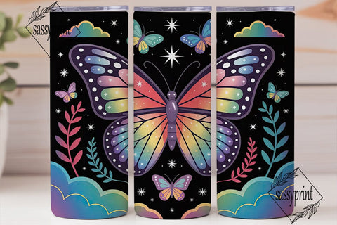 Rainbow Glitter Butterfly 20oz Tumbler Sublimation sassyprint 