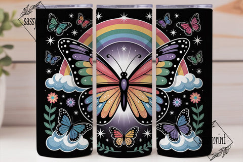 Rainbow Glitter Butterfly 20oz Tumbler Sublimation sassyprint 