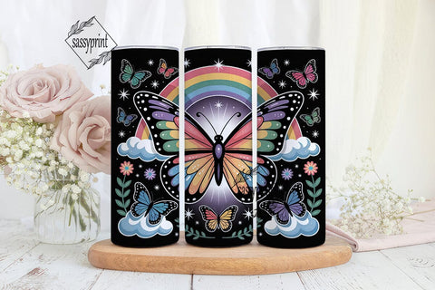 Rainbow Glitter Butterfly 20oz Tumbler Sublimation sassyprint 