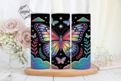 Rainbow Glitter Butterfly 20oz Tumbler Sublimation sassyprint 