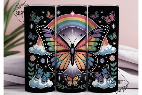 Rainbow Glitter Butterfly 20oz Tumbler Sublimation sassyprint 