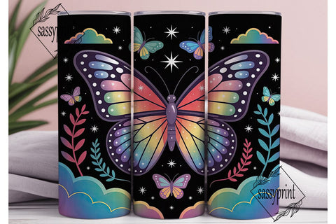 Rainbow Glitter Butterfly 20oz Tumbler Sublimation sassyprint 