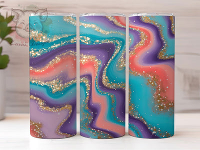 Rainbow Glitter Crystal Agate Tumbler, Glitter Purple Wrap, Bright Colorful Design, 20Oz Skinny Tumbler, Orange Agate Sublimation, Sparkly Crystal Drinkware, Vibrant Stone Tumbler Sublimation Lara' s Designs 