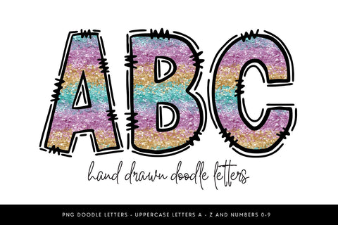 Rainbow Glitter Doodle Letters PNG Sublimation BijouBay 