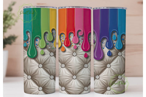 Rainbow Glitter Drip Tumbler Wrap PNG Sublimation PixelChick 