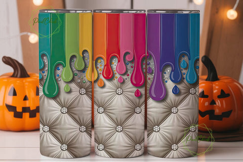 Rainbow Glitter Drip Tumbler Wrap PNG Sublimation PixelChick 