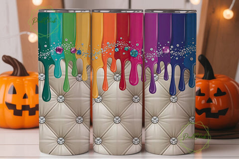 Rainbow Glitter Drip Tumbler Wrap PNG Sublimation PixelChick 