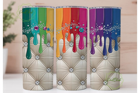 Rainbow Glitter Drip Tumbler Wrap PNG Sublimation PixelChick 