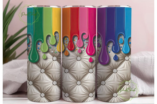 Rainbow Glitter Drip Tumbler Wrap PNG Sublimation PixelChick 