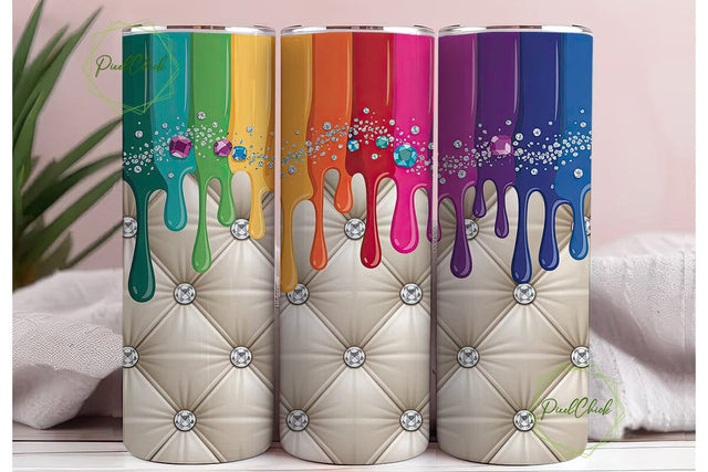 Rainbow Glitter Drip Tumbler Wrap PNG Sublimation PixelChick 